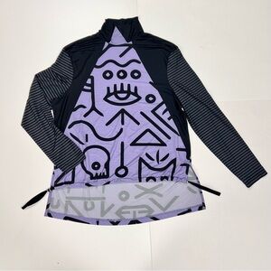 Jamie Sadock Sunsense Golf Shirt Black Purple Geometric Long Sleeve Medium